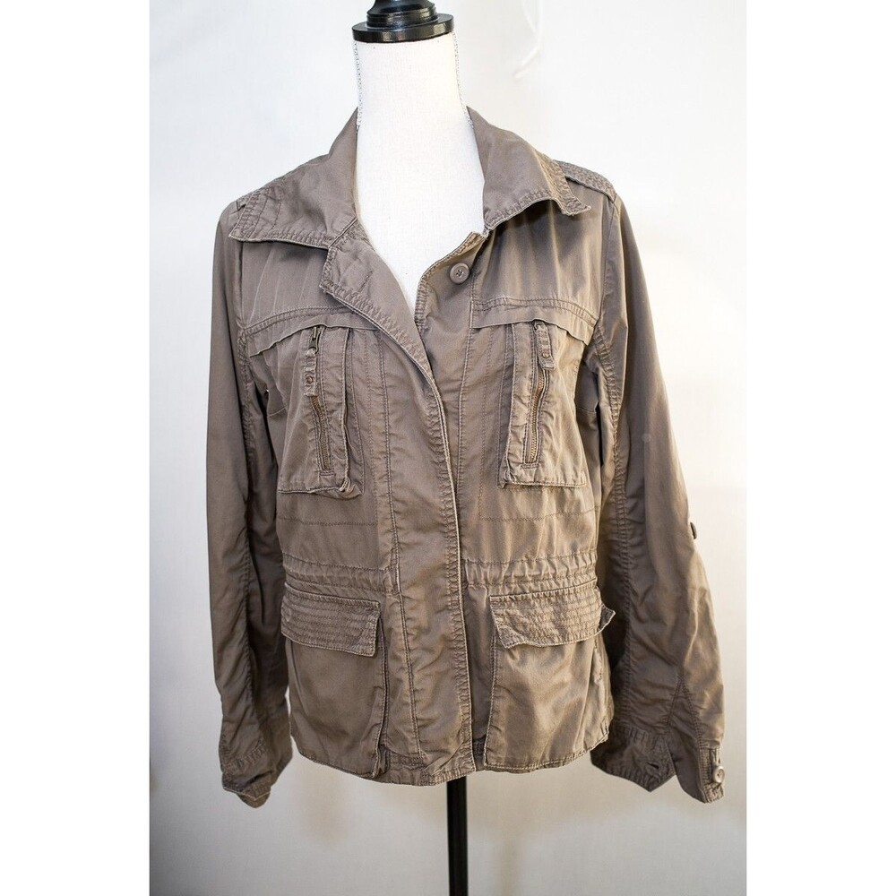 Eddie Bauer Jacket Utility Petite M cargo pockets adj waist roll tab sleeves